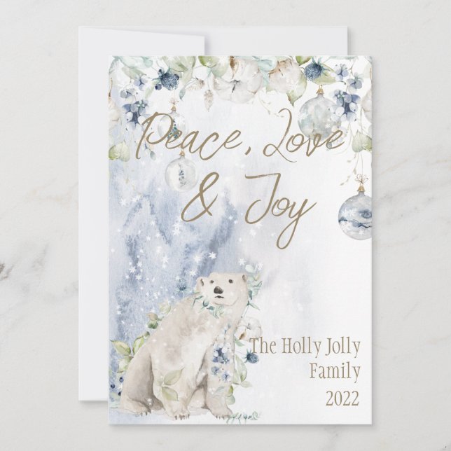 Julens Polar Bear Snö Foliage Guld Personalize (Framsida)