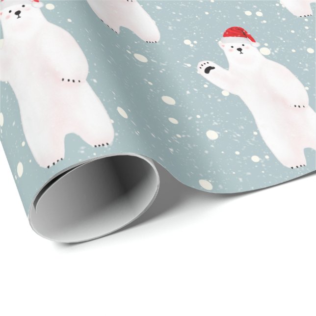 Julens Polar Björnar i Snöflingor Wrapping Papper Presentpapper (Rullad Hörn)