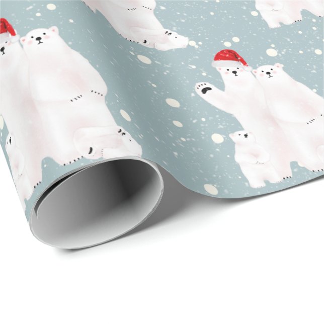 Julens Polar Björnar i Snöflingor Wrapping Papper Presentpapper (Rullad Hörn)