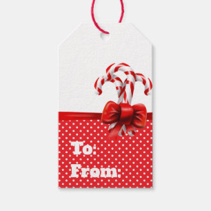 Julens Polkagrisar Bow med rödvita prickar Presentetikett