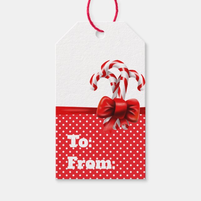 Julens Polkagrisar Bow med rödvita prickar Presentetikett (Framsidan)
