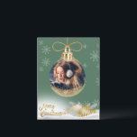 Julens prydnadsföremål Foto Snöflingor Modern budg Helg Vykort<br><div class="desc">Julprydnaden i söt guld med ditt favoritfoto som har lagts till för att anpassa alla dina anhöriga och vänner. Perfekt-kortet för personen i en budget.</div>