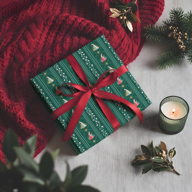 Julens Religiösa Bethlehem Marry Joseph Blommigt Presentpapper (Christmas Religious Bethlehem Marry Joseph Floral Wrapping Paper)