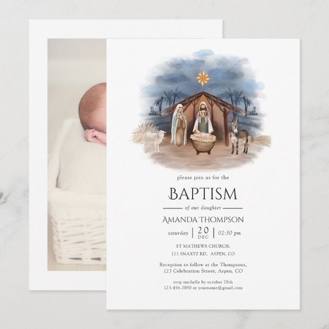 Julens religiösa födelse Jesus foto Inbjudningar (Fram/baksida)