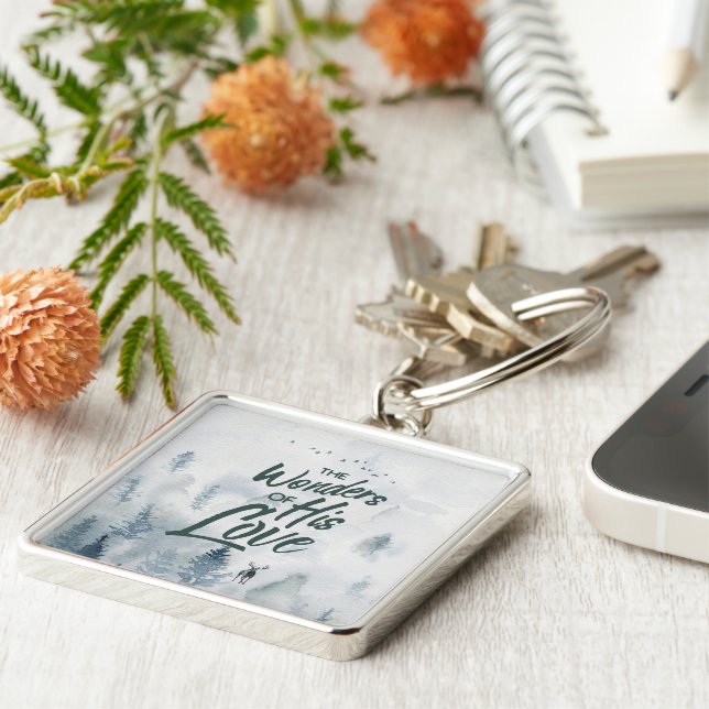 Julens Religiösa Hans Kärlek Blesings underverk Fyrkantig Silverfärgad Nyckelring (Sidan)