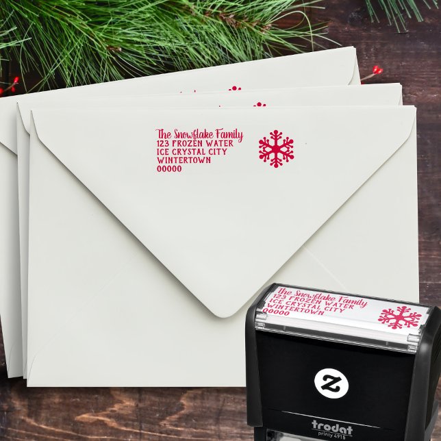 Julens Returadress Simple Snowflake Självfärgande Stämpel (A classic Snowflake Return Address Self Inking stamp for all your holiday address stamping needs)