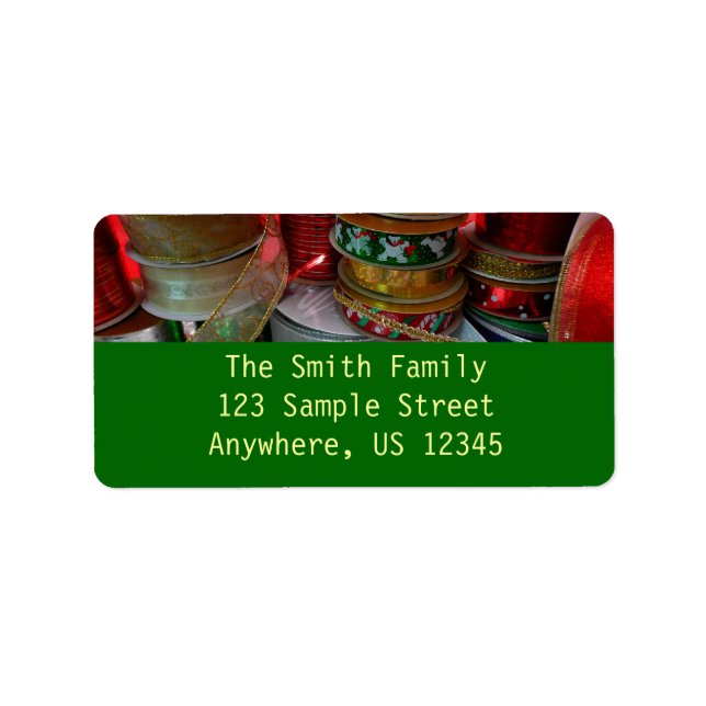 Julens Ribbon Helgdag Red och Guld Adressetikett (Framsidan)