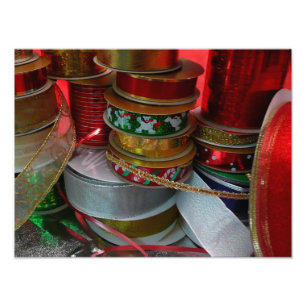 Julens Ribbon Helgdag Red och Guld Fototryck