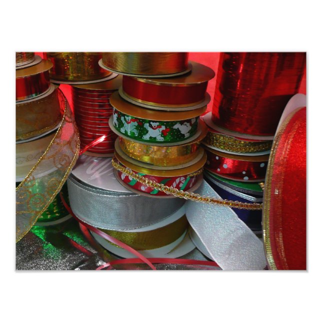 Julens Ribbon Helgdag Red och Guld Fototryck (Framsidan)