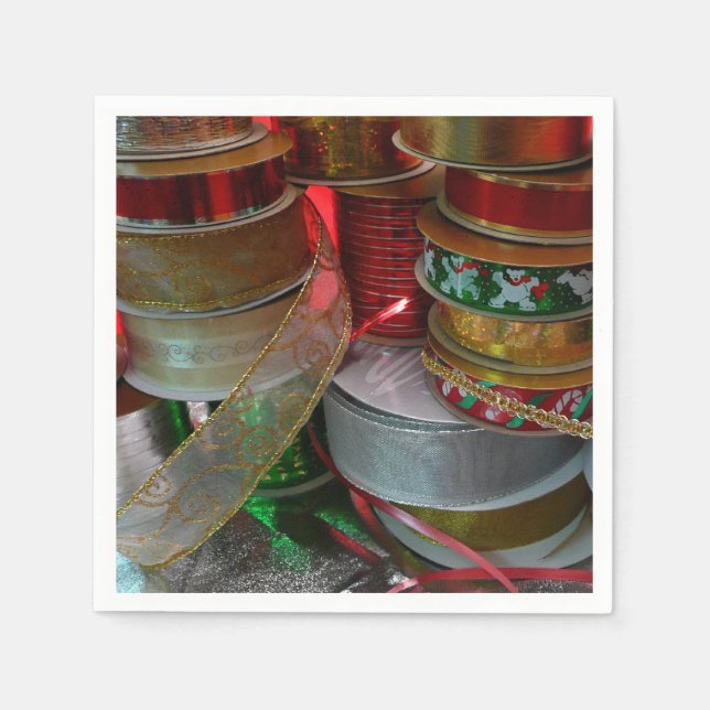 Julens Ribbon Helgdag Red och Guld Pappersservett (Framsidan)