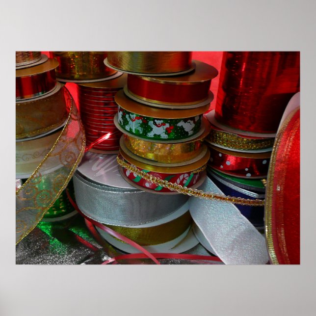 Julens Ribbon Helgdag Red och Guld Poster (Framsidan)