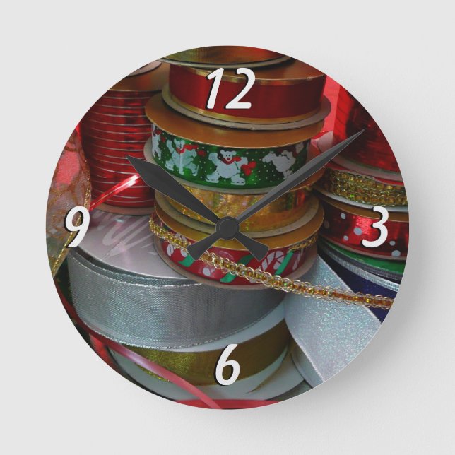 Julens Ribbon Helgdag Red och Guld Rund Klocka (Framsida)