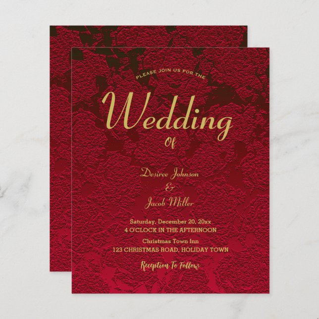 Julens Röda Eleganten Guld Modern Blommigt Budget (Fram/baksida)