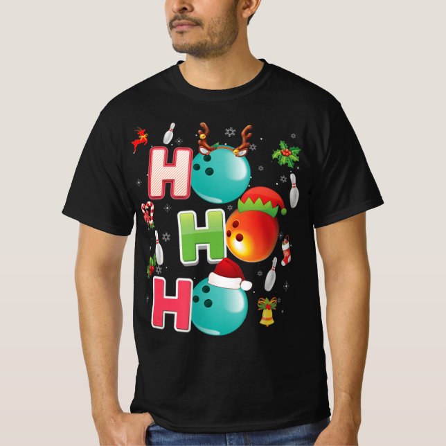 Julens Roligt Ho Ho Ho Bowling Pajama Santa Älskar T Shirt (Framsida)