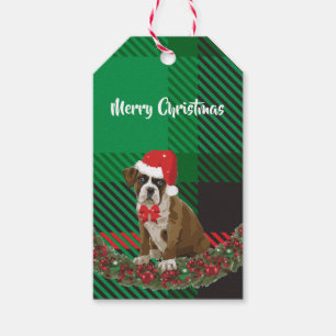 Julens Roligt Hund med Santa Hat Grönt Gift-Märkre Presentetikett