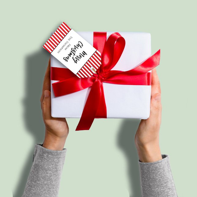 Julens Roligt Whimsique Cute Helgdag Rand Presentetikett (Merry Christmas cute whimsical calligraphy script gift tag.)