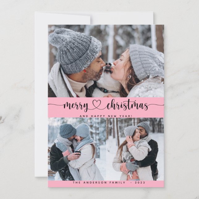 Julens Rosa 3 Samla ihop multifoto-Helgdag Inbjudningar (Framsida)