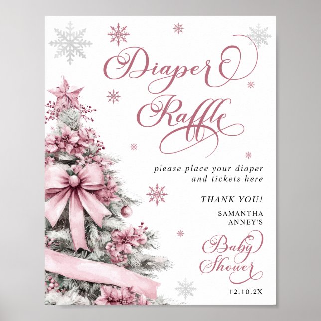Julens Rosa Baby Shower DiaperRaffle Sign Poster (Framsidan)
