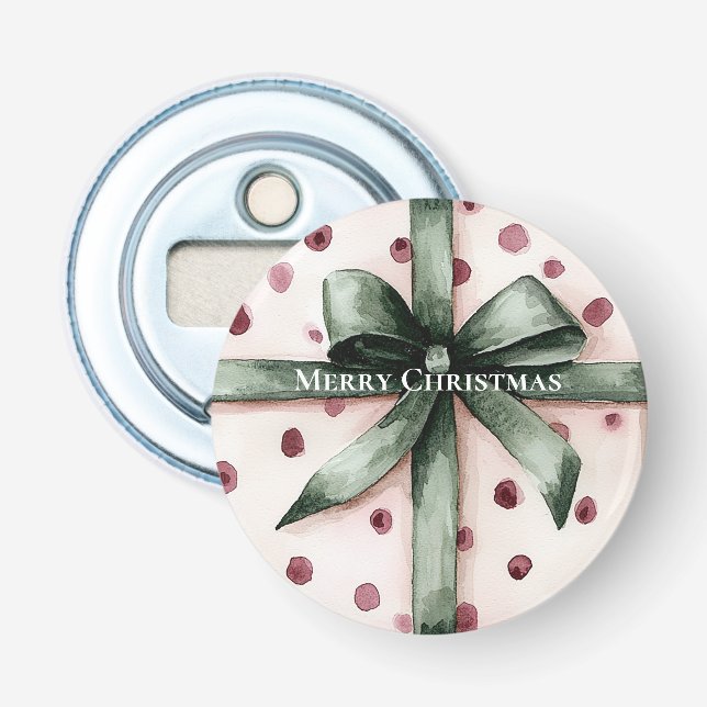 Julens Rosa Dots Grönt Ribbon & Bow Flasköppnare (Framsidan)