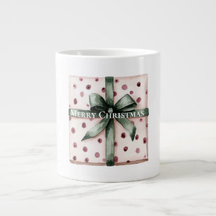 Julens Rosa Dots Grönt Ribbon & Bow Jumbo Mugg