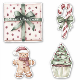 Julens Rosa Dots Grönt Ribbon & Bow Klistermärken