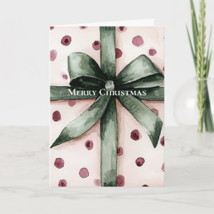 Julens Rosa Dots Grönt Ribbon & Bow Kort