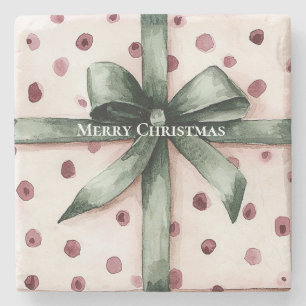 Julens Rosa Dots Grönt Ribbon & Bow Stenunderlägg