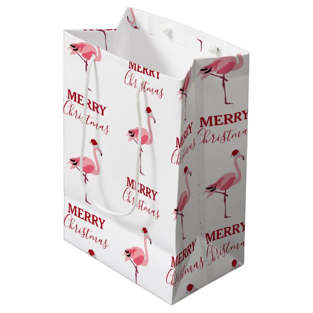 Julens Rosa Flamingo Bird med Santa Hat (Framsidan Vinklad)