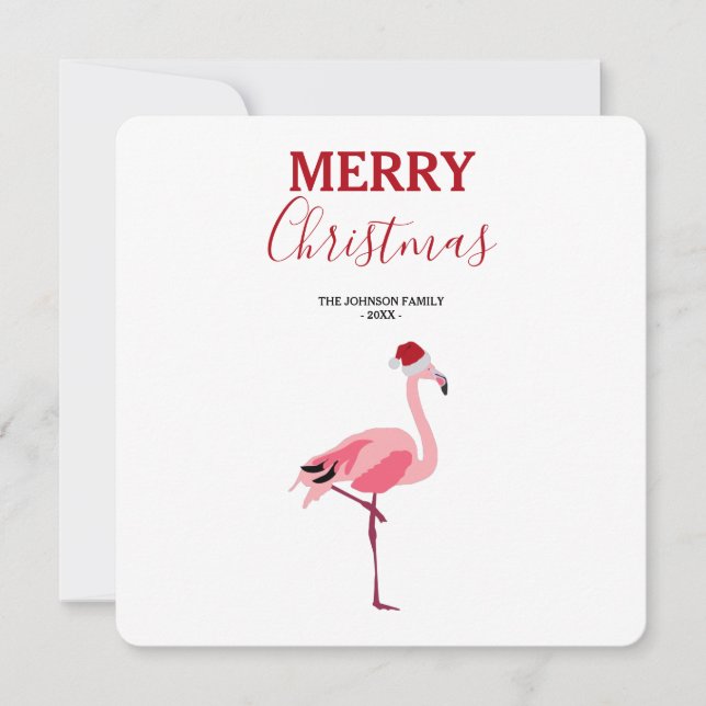 Julens Rosa Flamingo Bird med Santa Hat Card (Framsida)