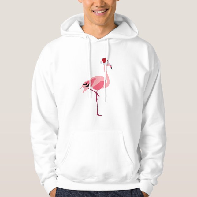 Julens Rosa Flamingo Bird med Santa Hat Hoodie (Framsida)