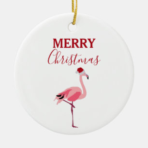 Julens Rosa Flamingo Bird med Santa Hat Julgransprydnad Keramik