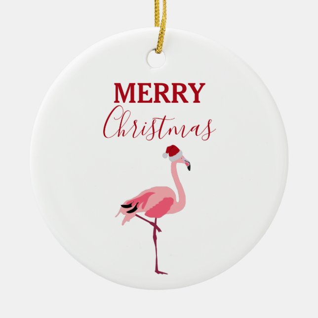 Julens Rosa Flamingo Bird med Santa Hat Julgransprydnad Keramik (Framsidan)
