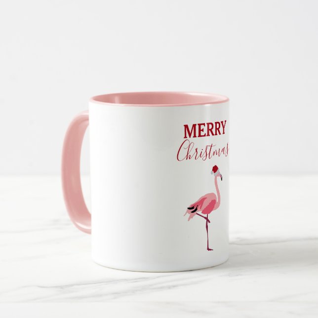 Julens Rosa Flamingo Bird med Santa Hat Mugg (Framsida vänster)
