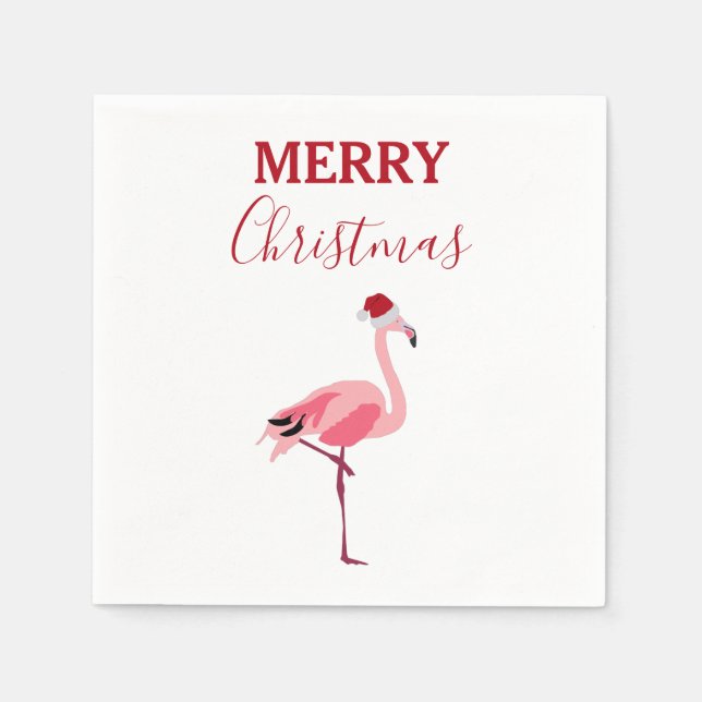 Julens Rosa Flamingo Bird med Santa Hat Pappersservett (Framsidan)