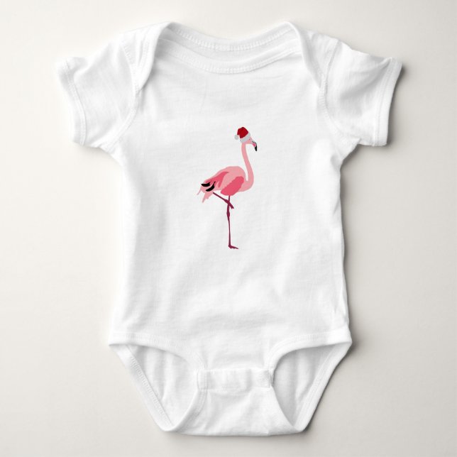 Julens Rosa Flamingo Bird med Santa Hat T Shirt (Framsida)