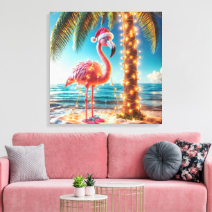Julens Rosa Flamingo i Tangled Ljus Canvastryck