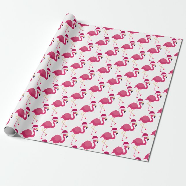 Julens Rosa Flamingo med Santa Hat Presentpapper (Utrullad)