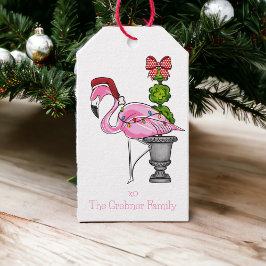 Julens Rosa Flamingo Santa Personlig Presentetikett