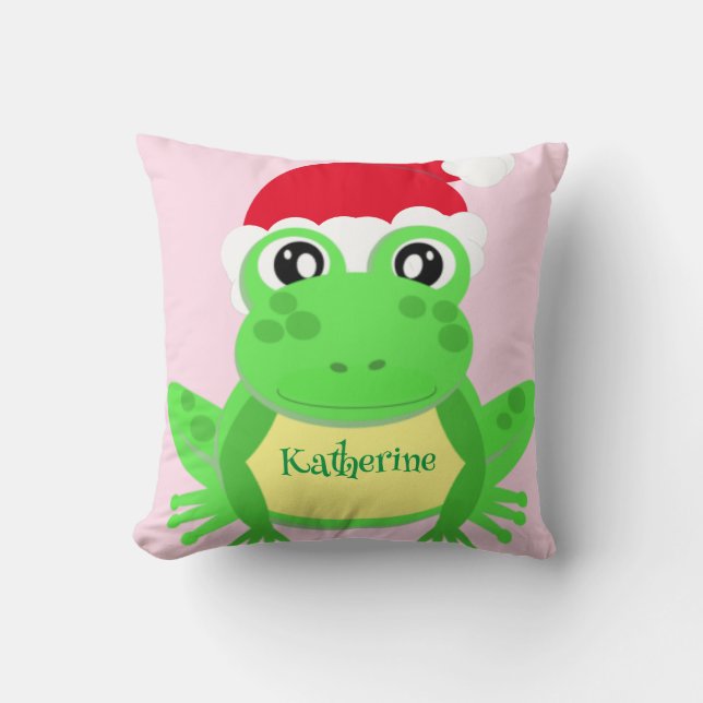 Julens Rosa Frog Santa Hat Novelty Funny Kudde (Framsida)