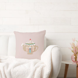 Julens rosa Gingertea Tea Pot Print Cushion Kudde