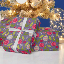 Julens Rosa Grönt Bauble Mönster Presentpapper