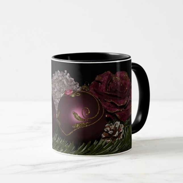 Julens Rosa Marron Ornaments Blommigt Black Mugg (Framsida höger)
