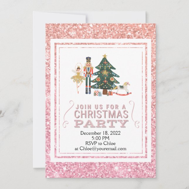 Julens Rosa Nutcracker Ballet Party-inbjudan Inbjudningar (Framsida)