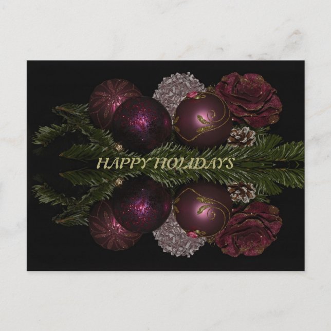 Julens Rosa Red Ornaments Grönt Löv Black Vykort (Framsida)