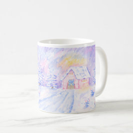 Julens Rosa Snowy Cabin Scene Illustration Mugg