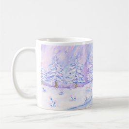 Julens Rosa Snowy Cabin Scene Illustration Mugg