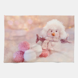 Julens Rosa & White Fluffy Snögubbe Kökshandduk