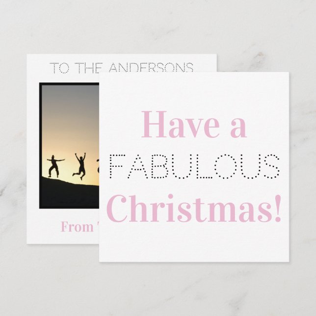 Julens Rosa White Tyopgraphy Photo Helgdag Julkort (Fram/baksida)