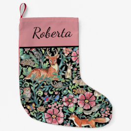 Julens Rosa Woodland Animal Forest Scene Anpassnin Liten Julstrumpa