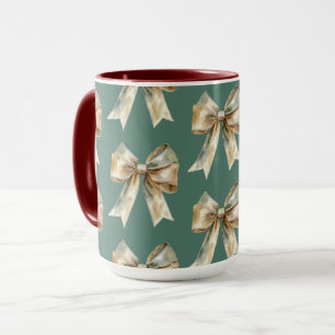 Julens Rustiska Chic Grönt Guld Bows Mugg